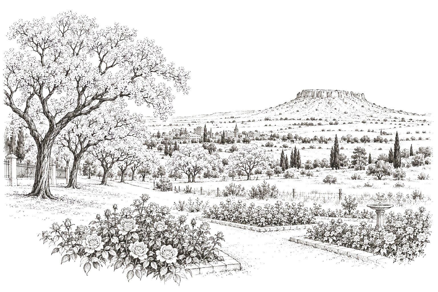 Hand-drawn Bloemfontein plains illustration