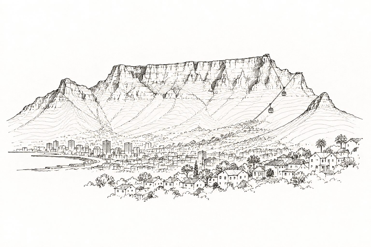 Hand-drawn Cape Town mountain illustration
