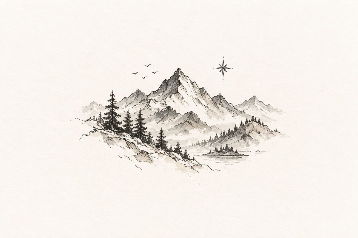 Hand-drawn mountain cluster illustration