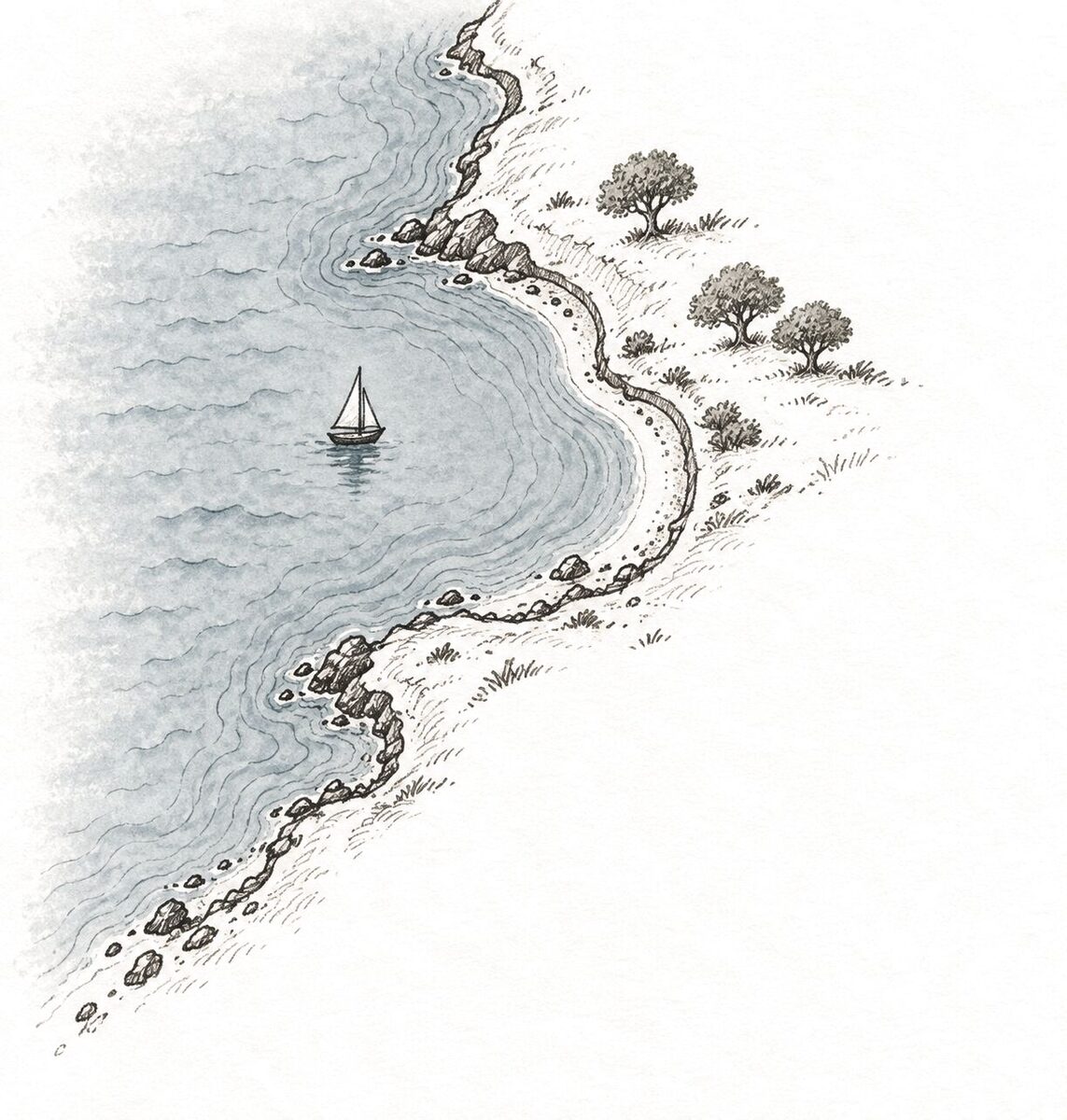 Hand-drawn coastline illustration