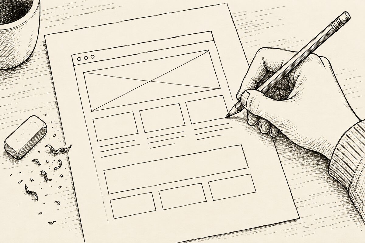 Hand-drawn website draft illustration