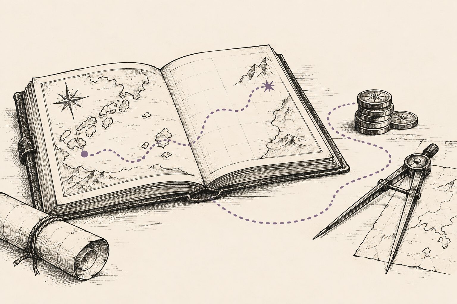 Hand-drawn ledger illustration