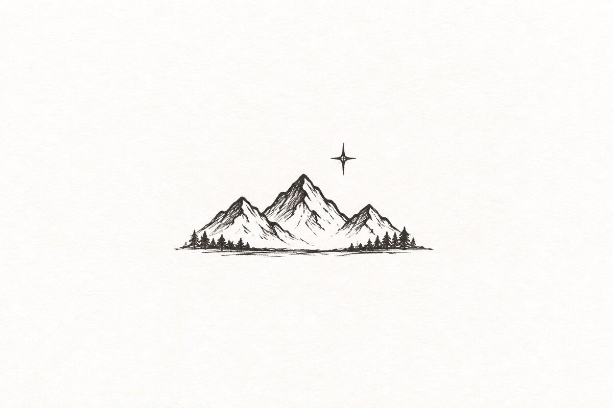 Hand-drawn mountain peaks illustration