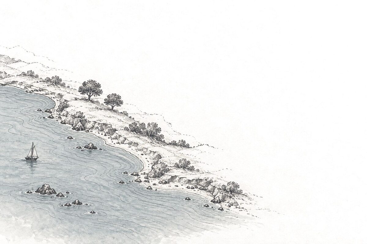 Hand-drawn shoreline illustration