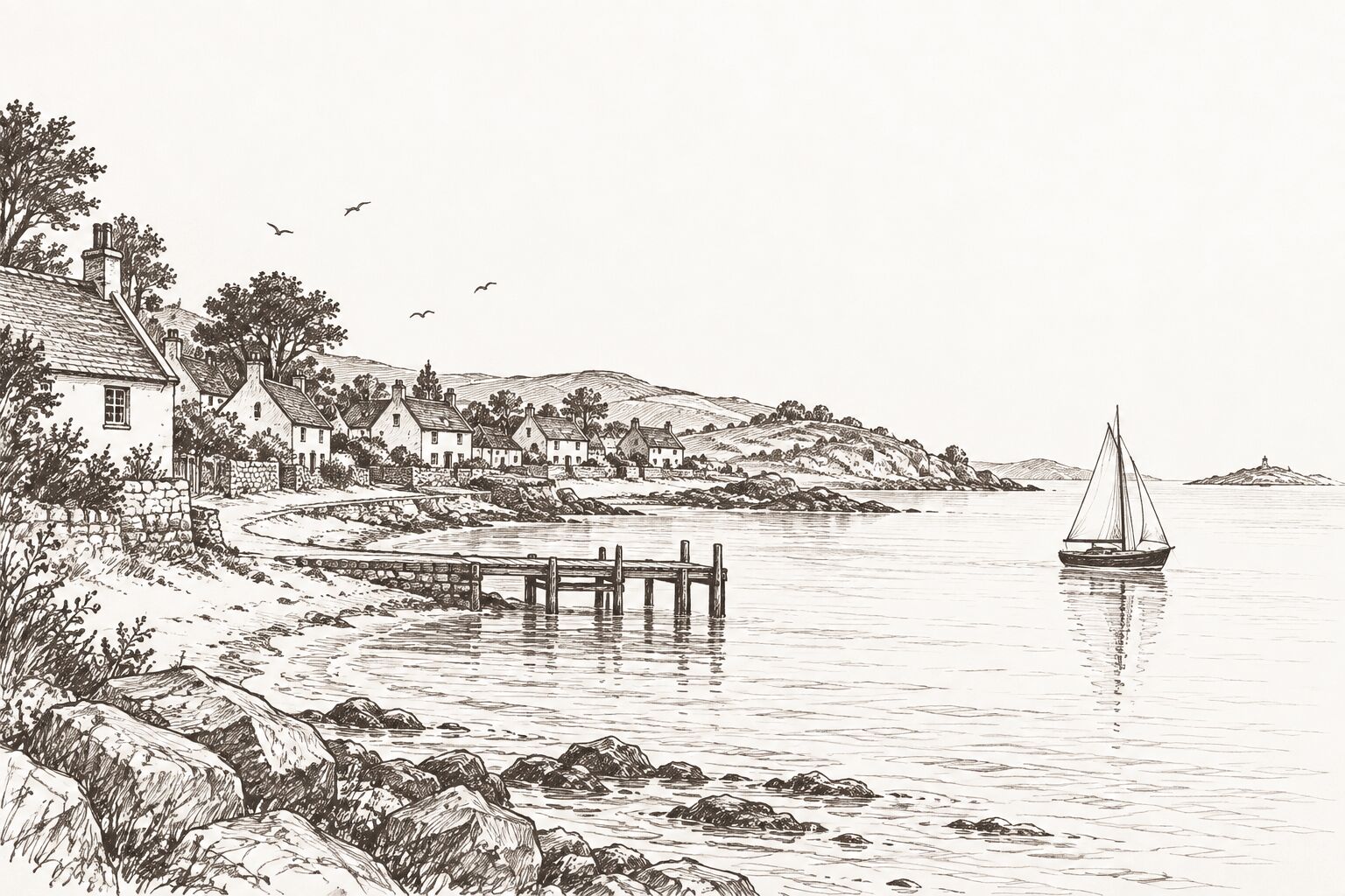 Hand-drawn village illustration